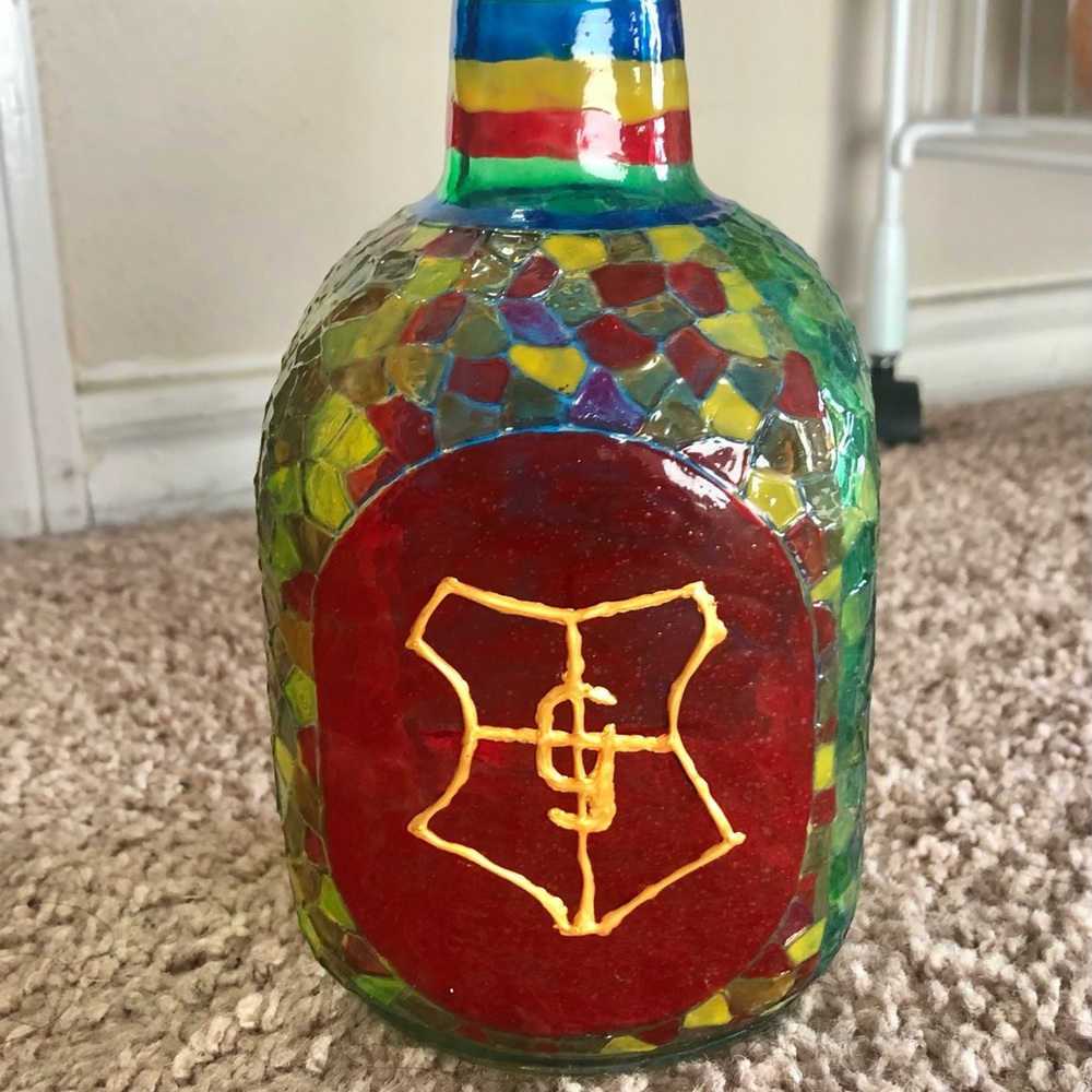 Harry Potter Hogwarts houses themed hand painted glass recycled vase - New
